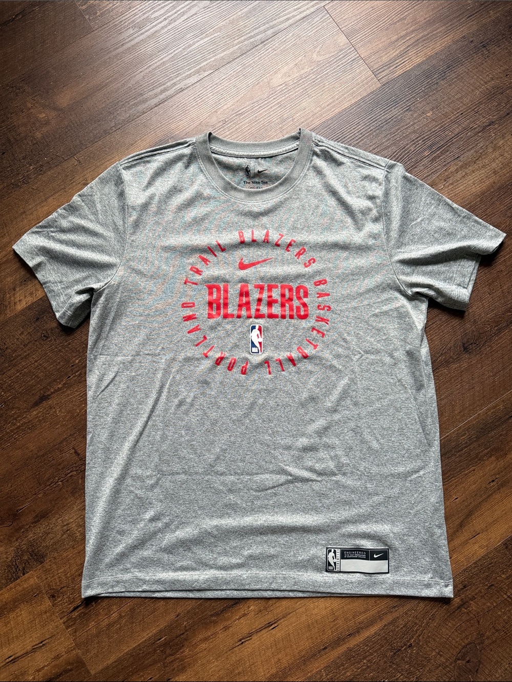 Nike Gray Short Sleeve Portland Trail Blazers Graphic Tee with Red Logo